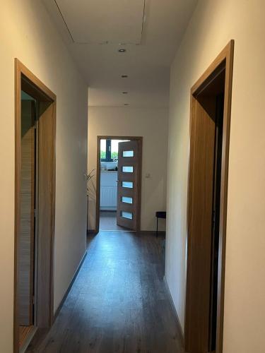 an empty room with a hallway with two open doors at Family house in Pardubice