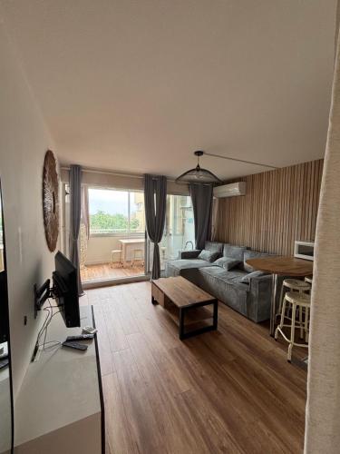 a living room with a couch and a table at Etoile de thau in Frontignan