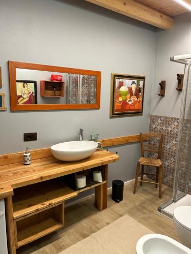 a bathroom with a sink and a counter with a mirror at Casa Renzo in Arco
