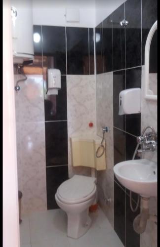 a bathroom with a toilet and a sink at Семеен Хотел Сандим in Kŭrdzhali