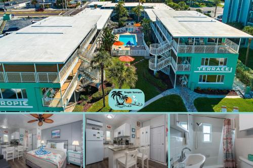 einem Luftblick auf ein Haus und einen Pool in der Unterkunft Tropic Terrace Suite #49 - Beachfront Resort in St Pete Beach