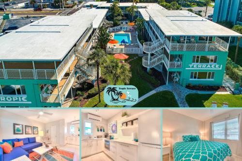 einem Luftblick auf ein Haus und einen Pool in der Unterkunft Tropic Terrace #21 - Beachfront Rental in St Pete Beach