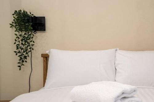 un letto con due cuscini e una pianta sul muro di Compact and Convenient Unit - Hosted by Canstay a Canberra