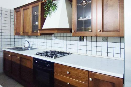 a kitchen with a sink and a stove top oven at Le Muse in Sogliano Cavour