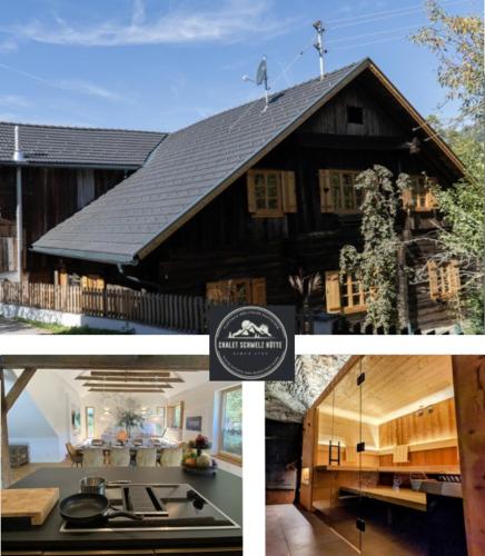 a collage of pictures of a house at Chalet Schmelz Huette mit Sauna und Garten in Flattach