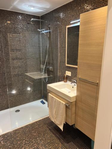 a bathroom with a shower and a sink at Appartement in Sint-Truiden