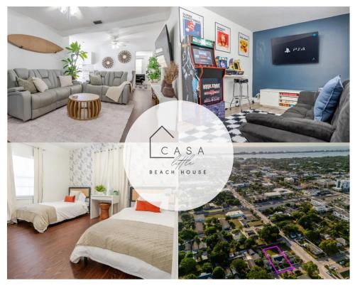 a collage of photos of a living room and a kitchen at Casa Little Beach House in Lake Worth