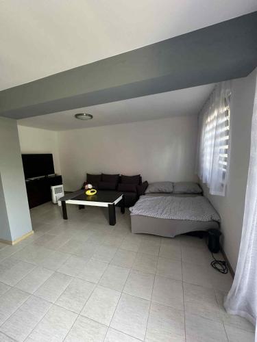 a bedroom with a bed and a couch and a table at Nad jeziorem in Żywiec