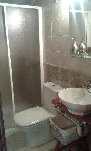 a bathroom with a toilet and a sink at La casa de atrás in Arancedo