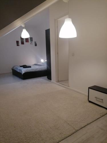 a bedroom with a bed and a mirror at Vila ANA in Cluj-Napoca