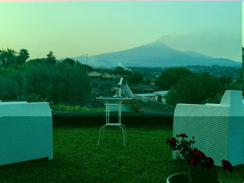 a table sitting on the grass in a yard at Beautiful Etna's view in San Giovanni la Punta