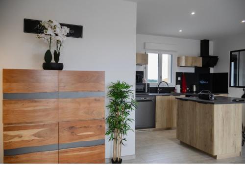 a kitchen with a counter and a sink and a counter top at Truffiers Charentais Résidence in Val-de-Bonnieure