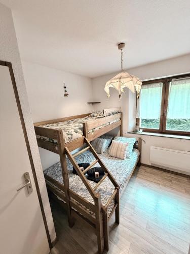a bedroom with two bunk beds in a room at T3 façon Chalet, terrasse et garage privé, Villard-De-Lans in Villard-de-Lans