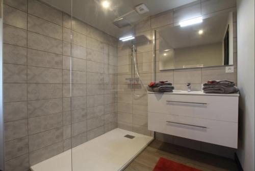 a bathroom with a shower and a sink at Irazabal Beheria in Espelette