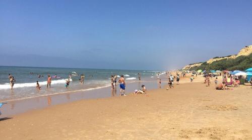 a large group of people on a beach at Brisa Marina Apartamento con vistas al mar in Mazagón