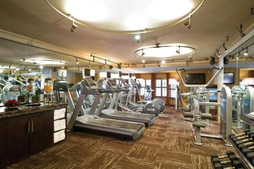 a gym with rows of treadmills and machines at Grand Bohemian Lodge Asheville, Autograph Collection in Asheville