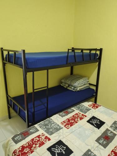 a bunk bed with blue bunk beds in a room at Yellow Hostel in São Paulo