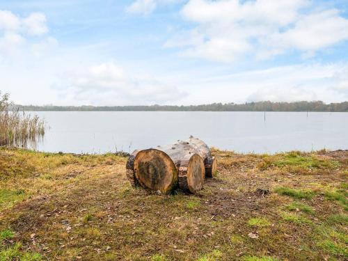 a group of logs sitting on the side of a lake at 4 person holiday home in Ansager-By Traum in Ansager