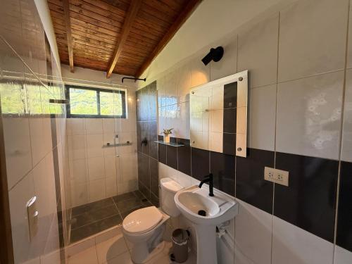 a bathroom with a toilet and a sink at Hotel Selva Cristal in San Carlos