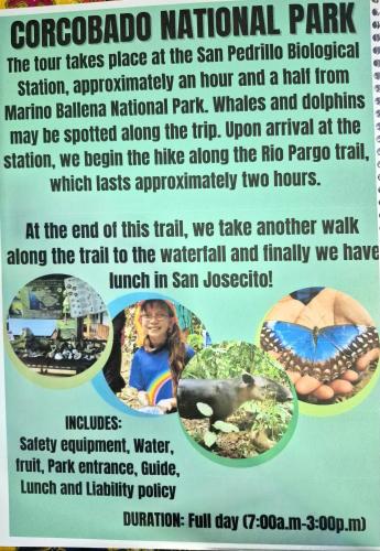 a flyer for a national park with a picture of food at Villa Esmeralda in Uvita
