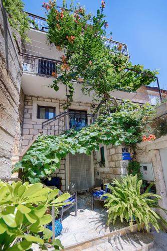 a building with a bunch of plants in front of it at Apartments Villa Anka in Komiža