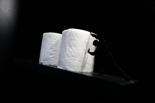 two rolls of toilet paper sitting on a shelf at SEE - Gare de Marly in Valenciennes