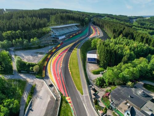 an overhead view of a highway with traffic at Ardennes villa with riverside garden and views in Saint-Vith