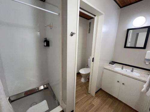 a bathroom with a sink and a toilet at Mountain View Motel in Taupo