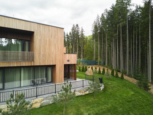 a house in the woods with a yard at Chalet Velvet by Fomich in Palyanytsya