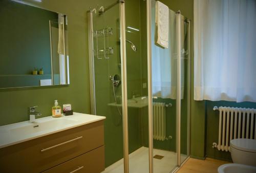 a bathroom with a glass shower and a sink at Countryhouse Verso in Rovereto