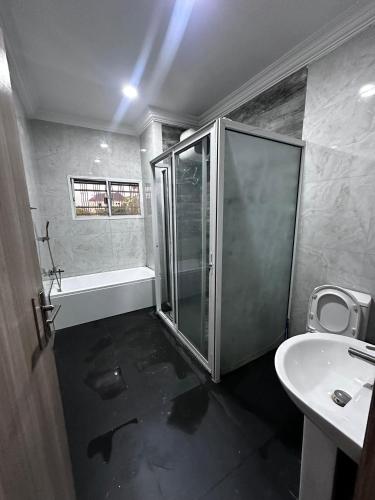a bathroom with a shower and a sink at 4 bedroom duplex in Port Harcourt