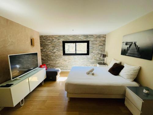 Μια τηλεόραση ή/και κέντρο ψυχαγωγίας στο Elegant family villa with pool