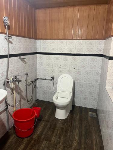 a bathroom with a toilet and a sink at Periyar Cottage in Munnar