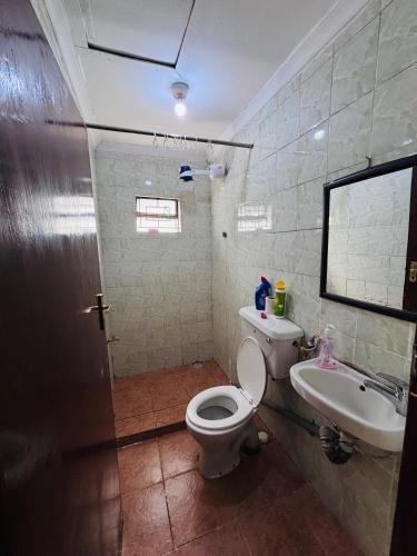 a bathroom with a toilet and a sink at Hidden Gem 32 acre road in Nairobi