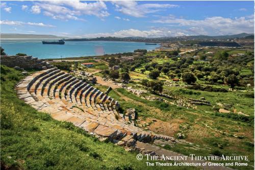 an amphitheatre on top of a hill next to the water at Art Sounion, Seafront Elegance in Sounio