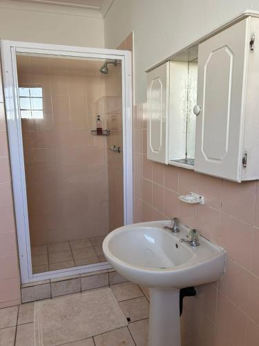 a bathroom with a sink and a shower at Crown Eagle Guest House in Harding