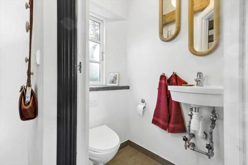a bathroom with a white toilet and a sink at 8514-Grenaa-Sortebaervej-16 in Grenå