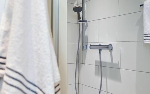 a shower in a bathroom with a shower head at Hotel Bellinzona Sud Swiss Quality in Monte Carasso