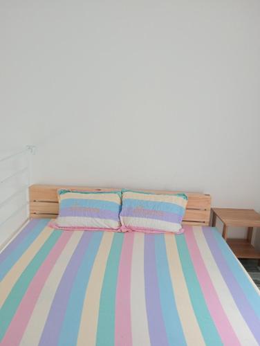 a bed with two pillows in a room at Vibi motel in Phan Thiet