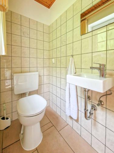 a bathroom with a toilet and a sink at Gretel in Greetsiel