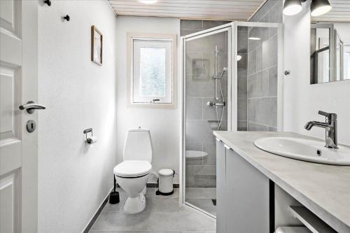 a white bathroom with a toilet and a sink at BL1361-Saltum-Jaerens-Rev-Sydvest-8 in Saltum