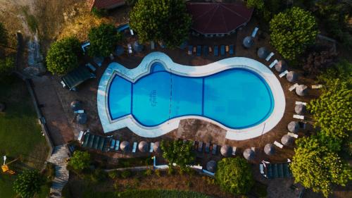 an overhead view of a swimming pool in a park at Hotel Epavlis in Káto Poróïa