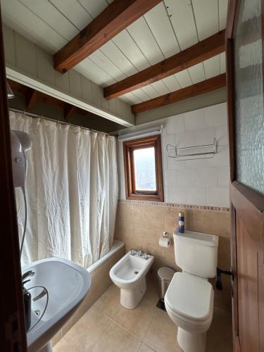 ein Badezimmer mit Toilette und Waschbecken in der Unterkunft Cabaña Amancay, comodidad y tranquilidad a pasos del centro - Ayres del Bosque Alojamientos in San Martín de los Andes