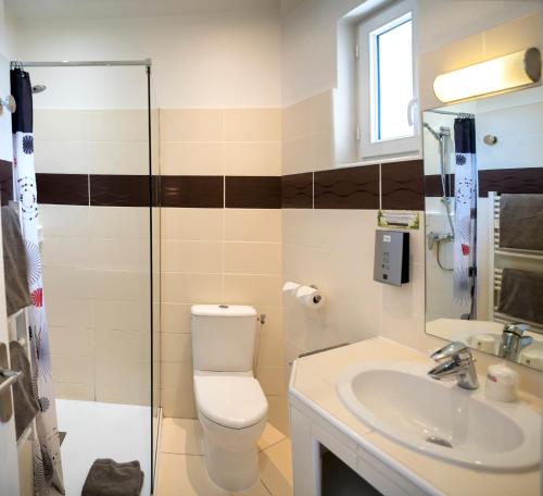 a bathroom with a toilet and a sink at Hotel Toppin in Cavaillon