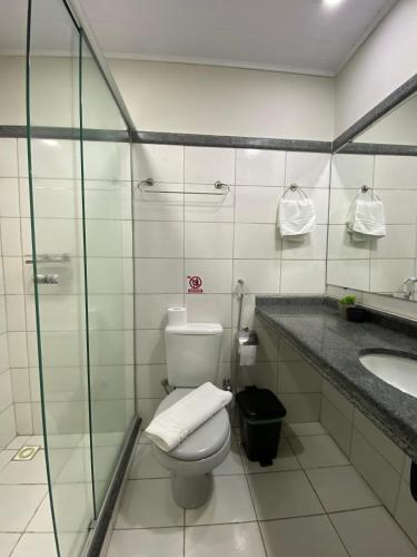 a bathroom with a toilet and a sink at Hotel Casa Encantada in Penedo
