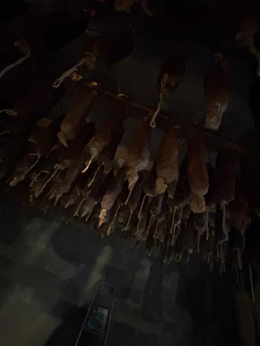 a chandelier hanging from a ceiling in a room at Ferme auberge U sapè fà in Saliceto
