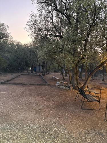 a bench sitting in the middle of a park at Ferme auberge U sapè fà in Saliceto