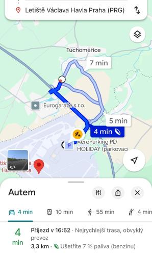 a screenshot of a cell phone with a map at Apartment Prague Airport- 5 minute drive from AirPort in Tuchoměřice
