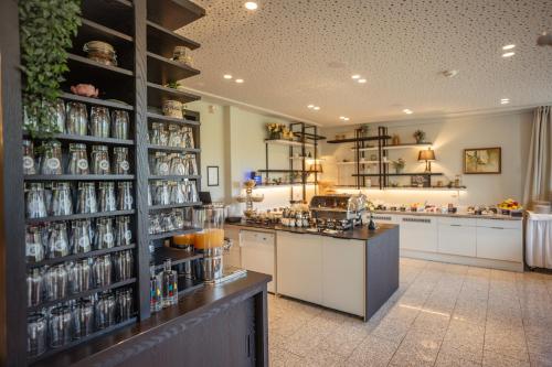 a kitchen with a counter in a room at Hotel Bessunger Forst in Roßdorf