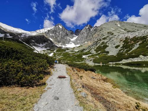 a path in the mountains with a body of water at Wellness Toliar Tatry in Stará Lesná